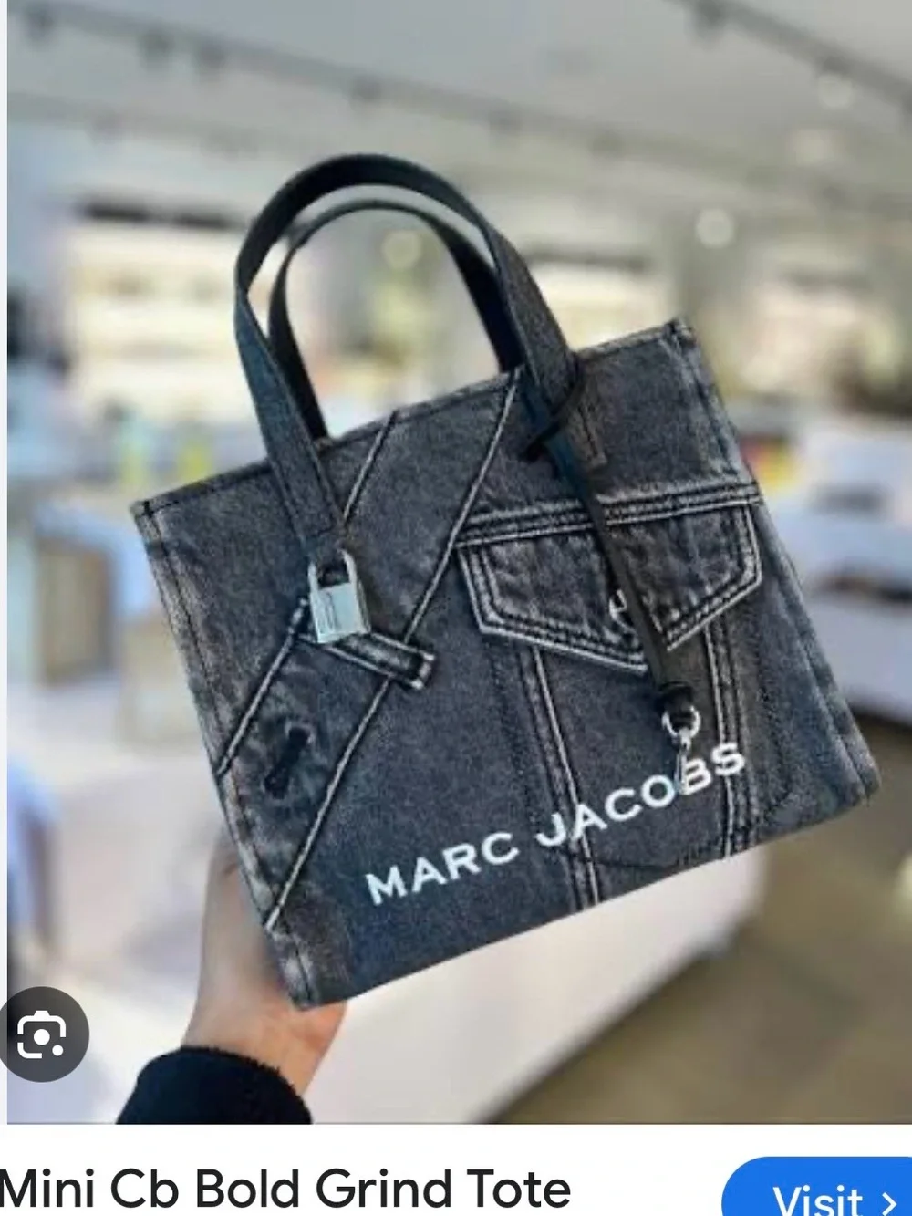 Marc Jacobs Black Gray Denim Small Messenger Tote with Crossbody Strap